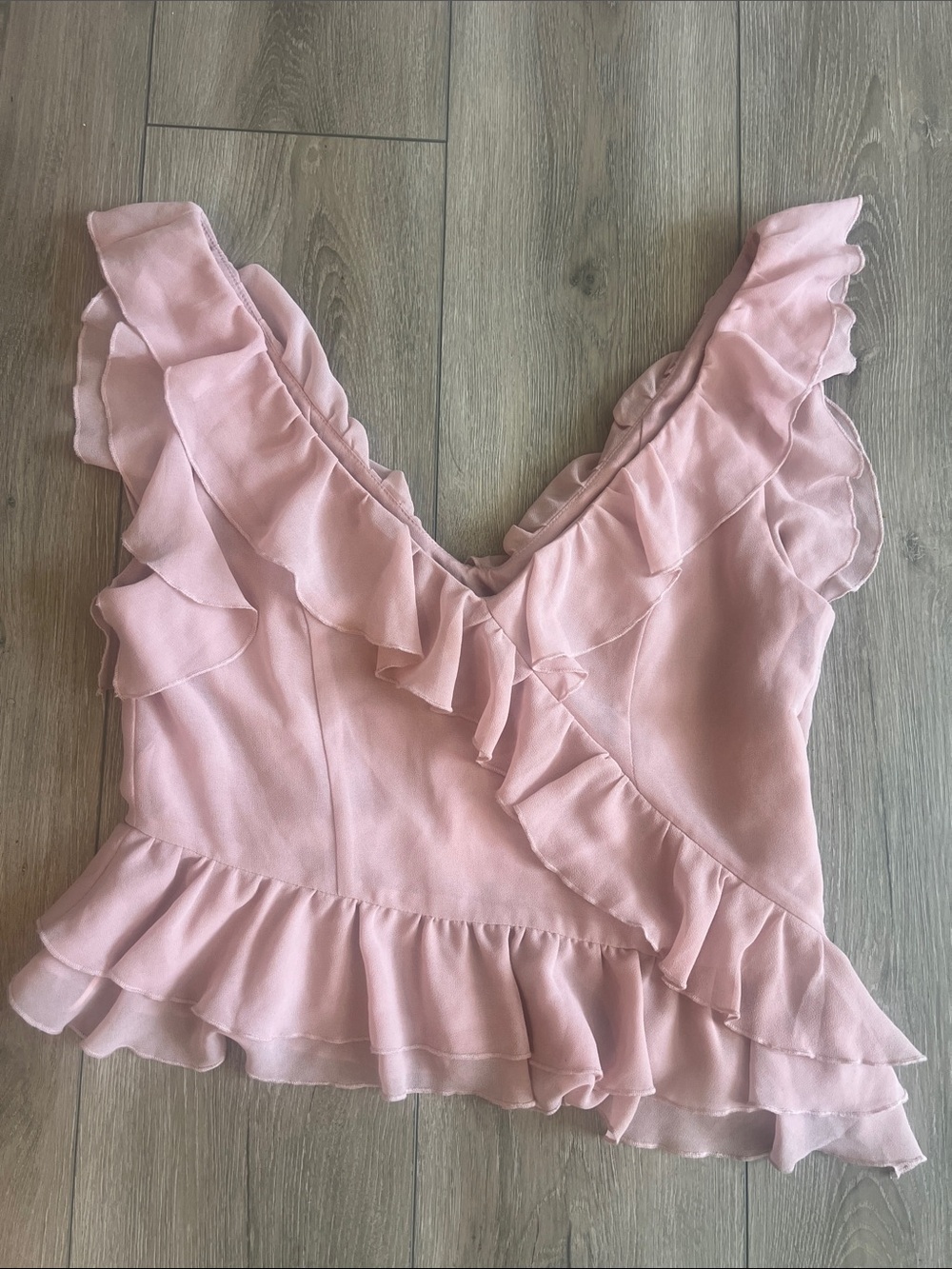 Wayf Pink Ruffle V-Neck Tank